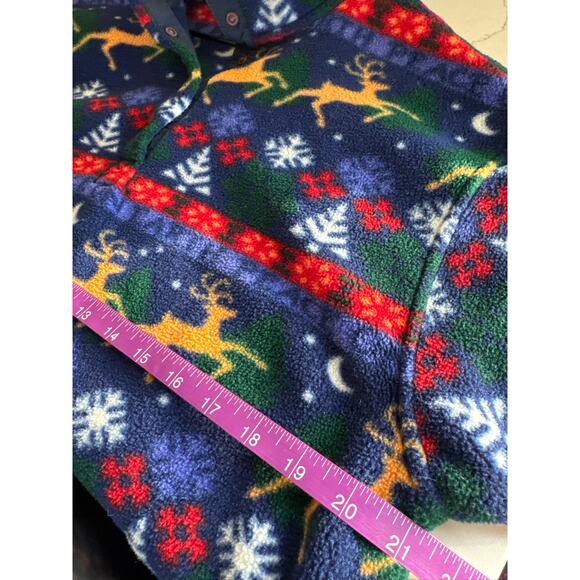 Vintage L.L.Bean Peace on Earth Reindeer Print Synchilla Pullover Fleece - Picture 7 of 8